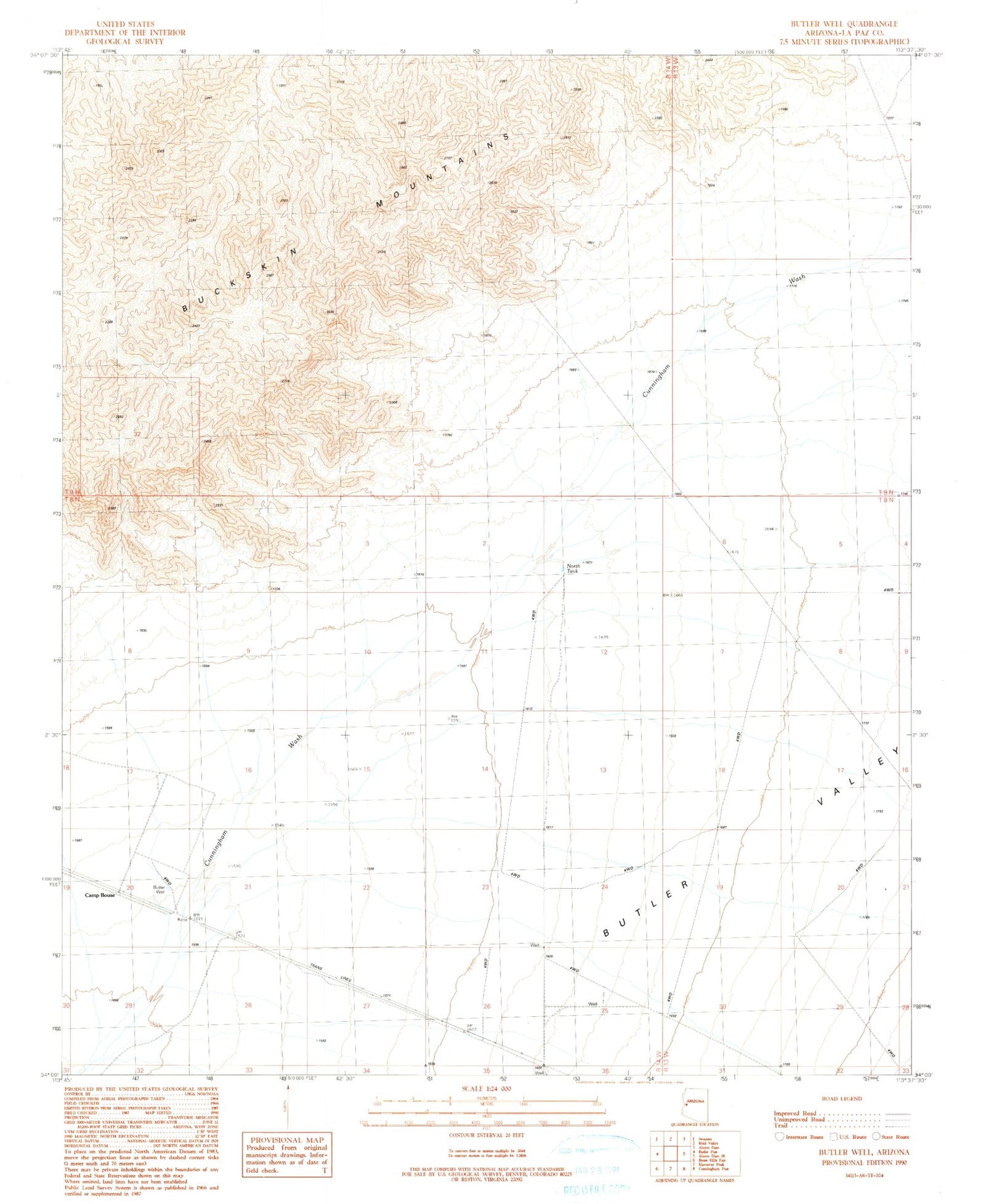 Classic USGS Butler Well Arizona 7.5'x7.5' Topo Map Image
