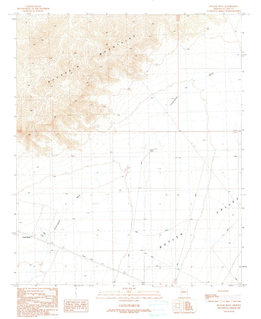 Classic USGS Butler Well Arizona 7.5'x7.5' Topo Map Image