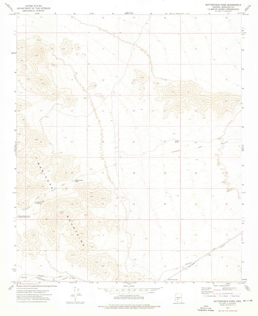 Classic USGS Butterfield Pass Arizona 7.5'x7.5' Topo Map Image