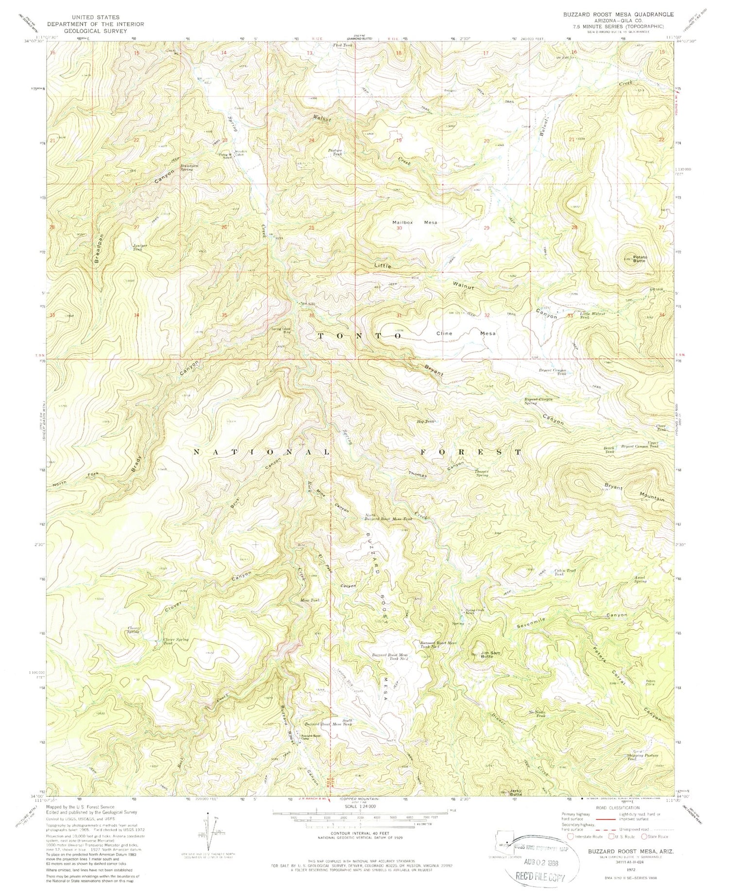 Classic USGS Buzzard Roost Mesa Arizona 7.5'x7.5' Topo Map Image