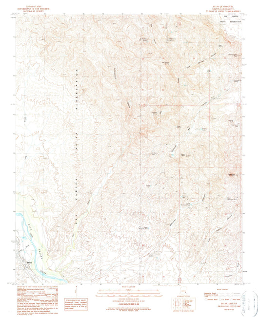 Classic USGS Bylas Arizona 7.5'x7.5' Topo Map Image