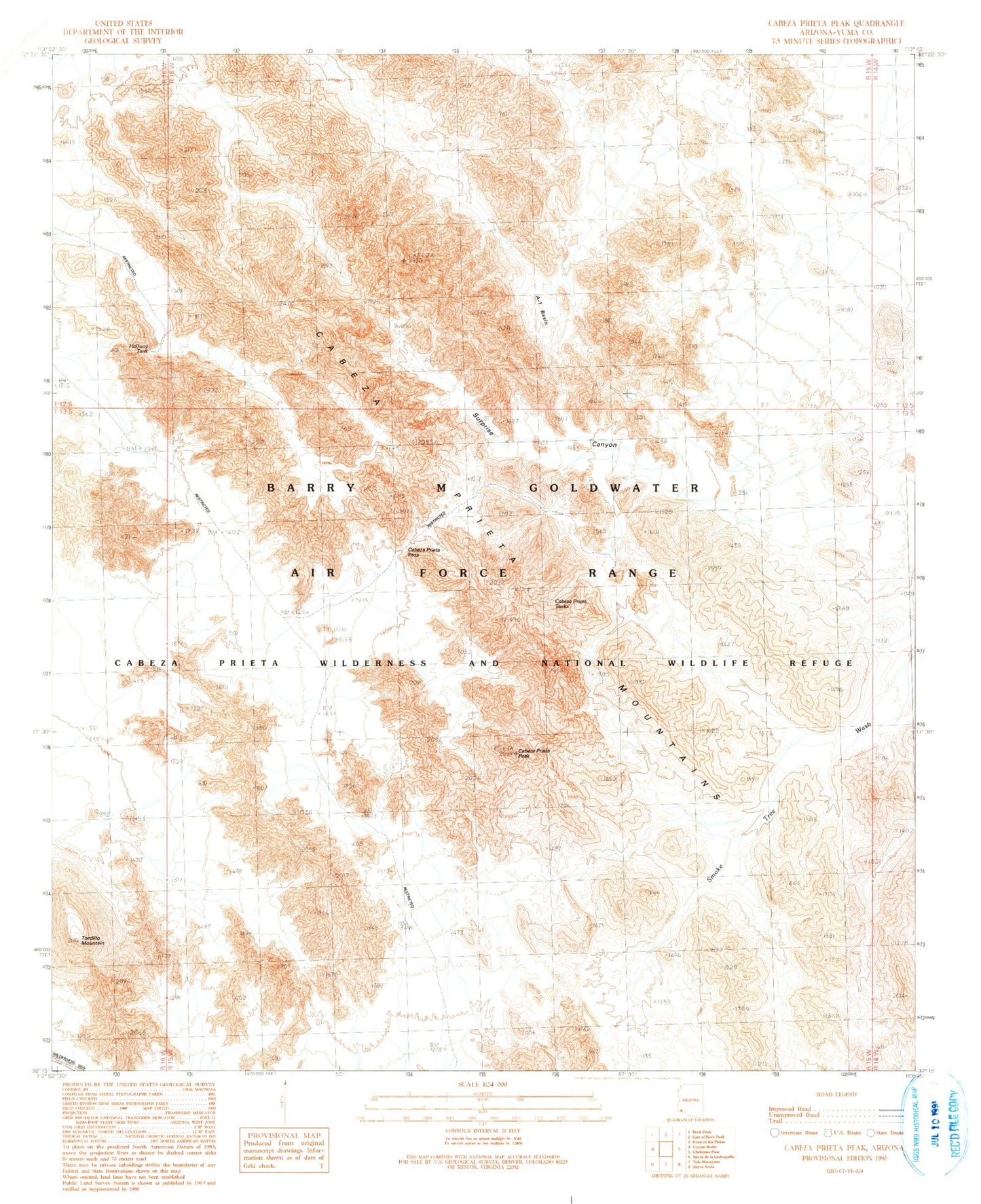 Classic USGS Cabeza Prieta Peak Arizona 7.5'x7.5' Topo Map Image