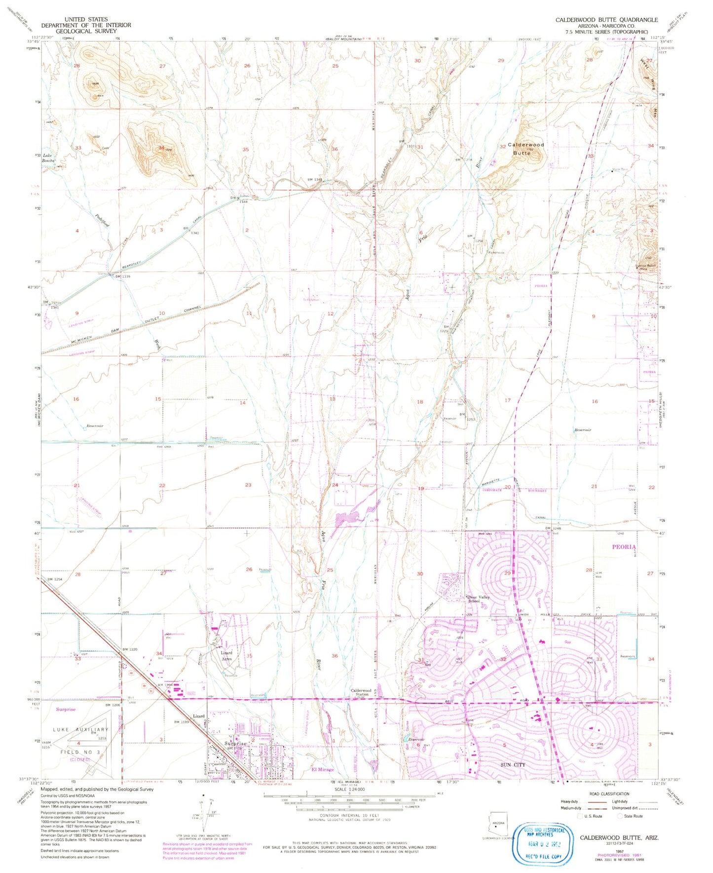 Classic USGS Calderwood Butte Arizona 7.5'x7.5' Topo Map Image