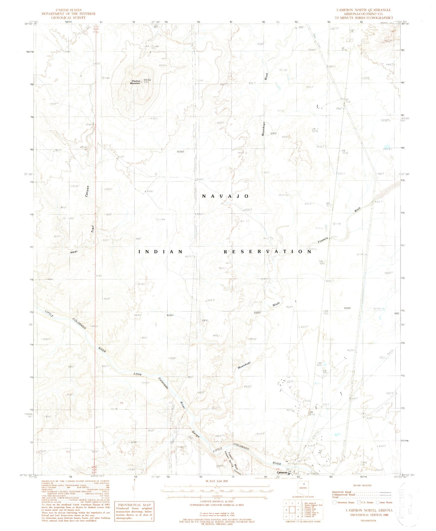 Classic USGS Cameron North Arizona 7.5'x7.5' Topo Map Image