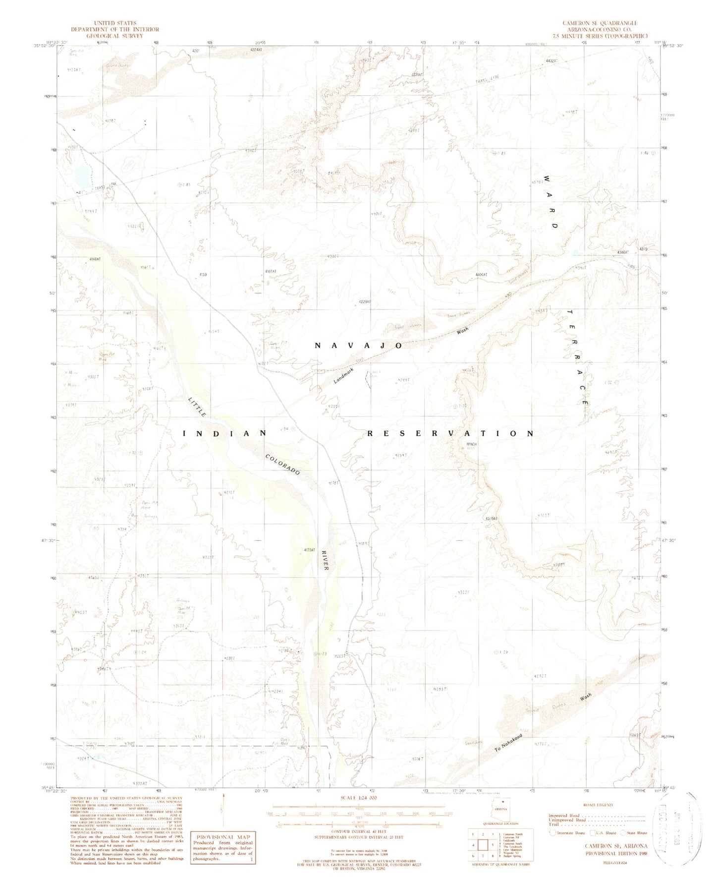 Classic USGS Cameron SE Arizona 7.5'x7.5' Topo Map Image