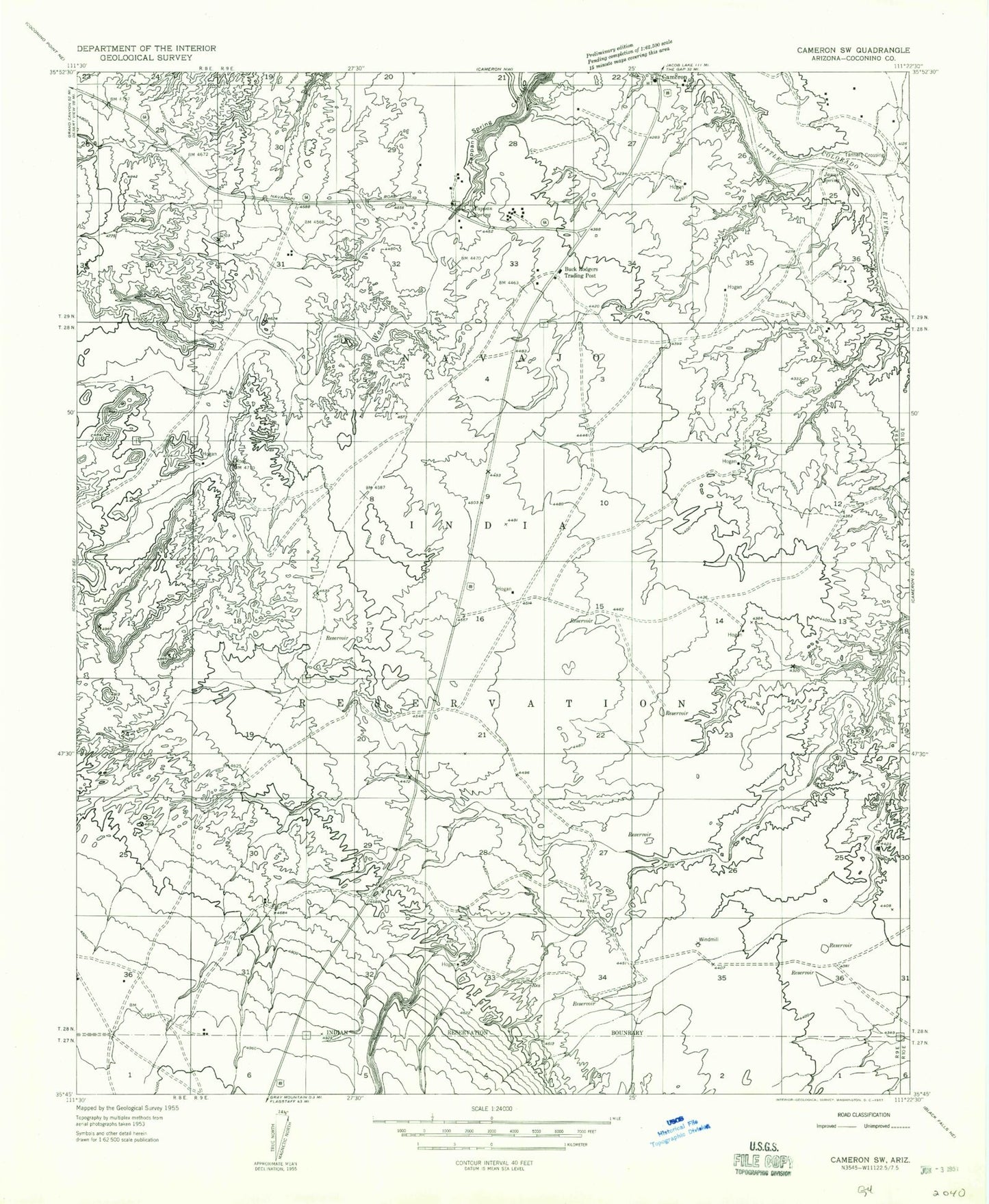Classic USGS Cameron South Arizona 7.5'x7.5' Topo Map Image