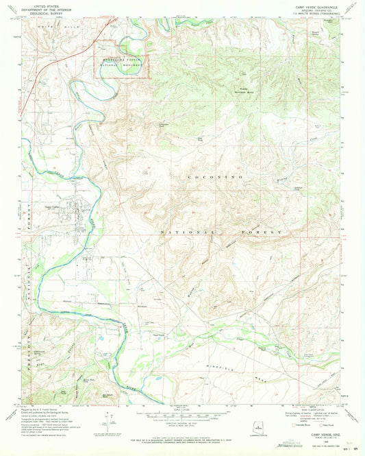 Classic USGS Camp Verde Arizona 7.5'x7.5' Topo Map Image