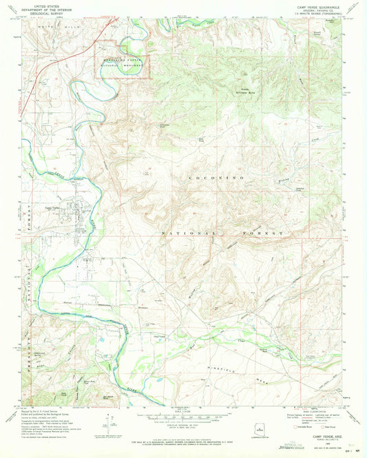 Classic USGS Camp Verde Arizona 7.5'x7.5' Topo Map Image