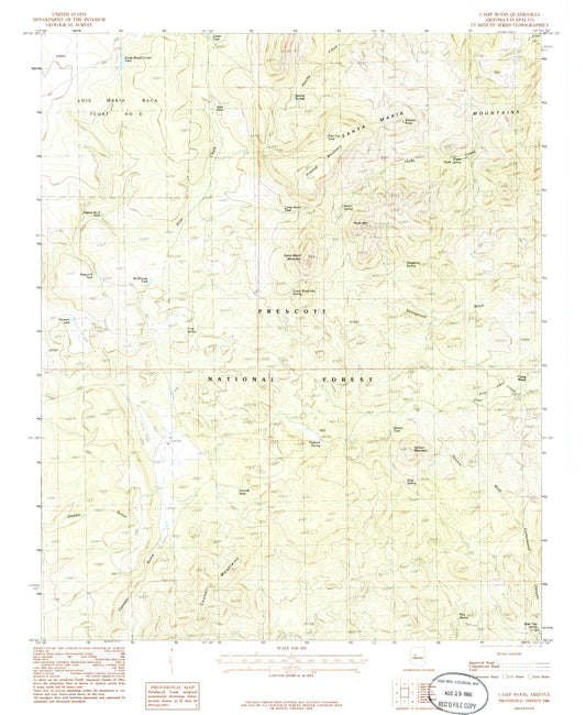 Classic USGS Camp Wood Arizona 7.5'x7.5' Topo Map Image