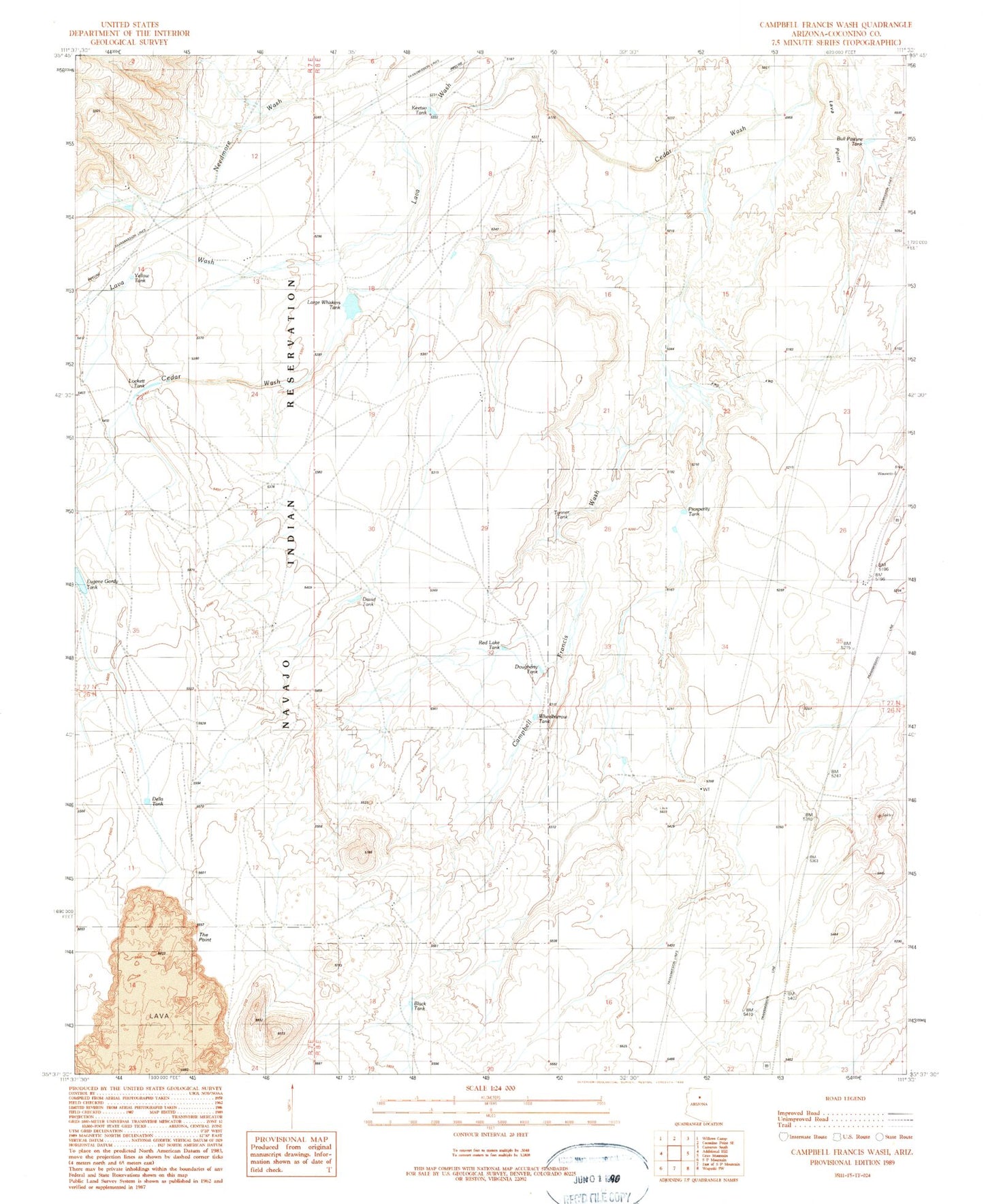 Classic USGS Campbell Francis Wash Arizona 7.5'x7.5' Topo Map Image