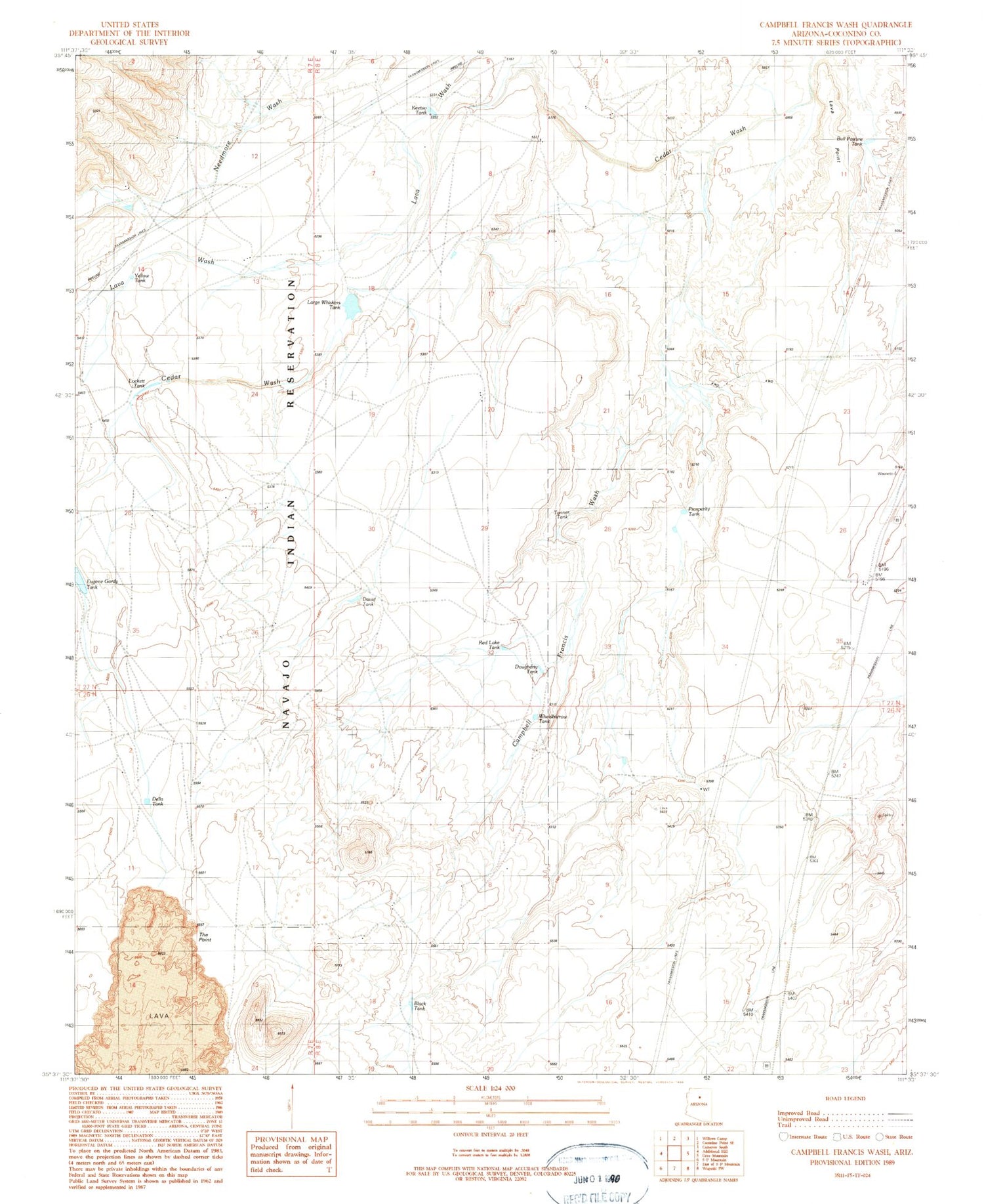 Classic USGS Campbell Francis Wash Arizona 7.5'x7.5' Topo Map Image
