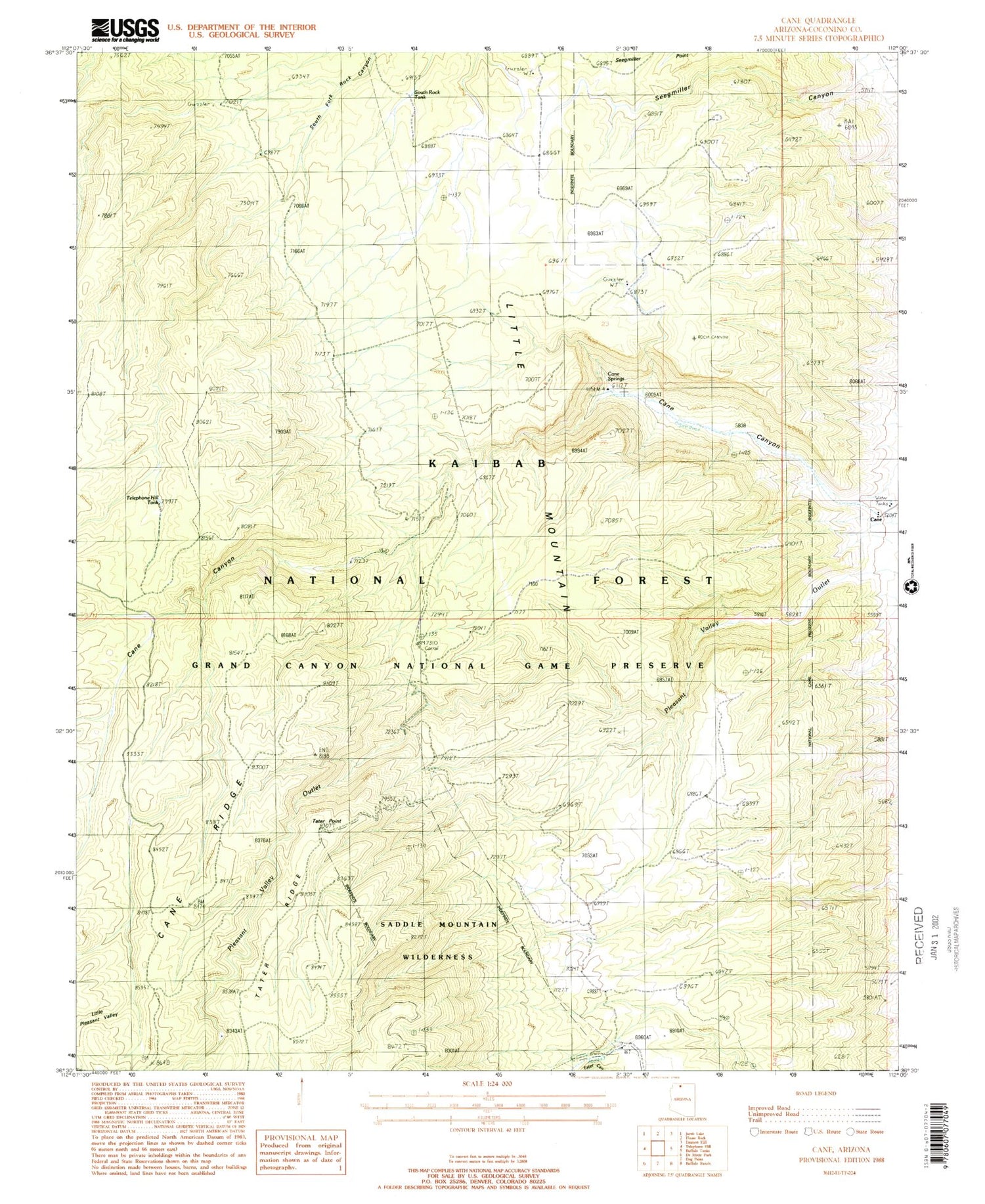 Classic USGS Kane Ranch Arizona 7.5'x7.5' Topo Map Image