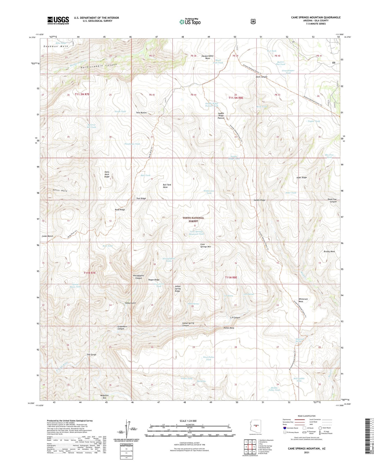 Cane Springs Mountain Arizona US Topo Map Image