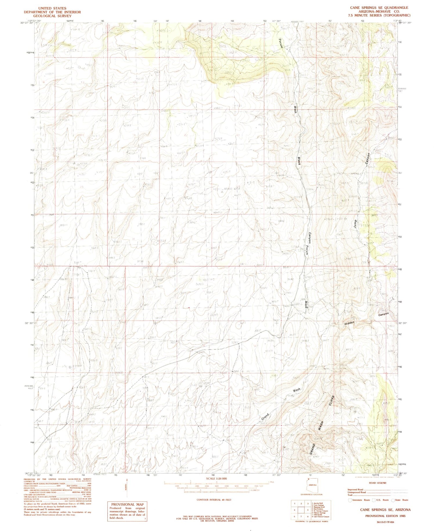 Classic USGS Cane Springs SE Arizona 7.5'x7.5' Topo Map Image