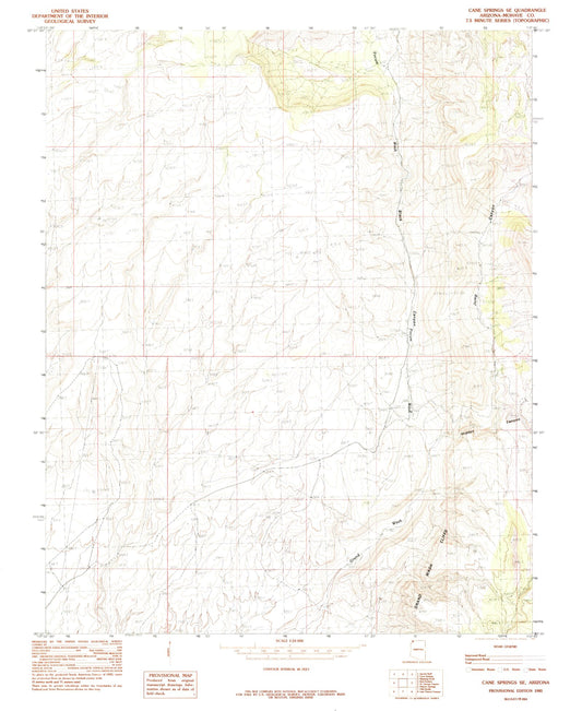Classic USGS Cane Springs SE Arizona 7.5'x7.5' Topo Map Image
