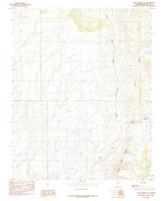 Classic USGS Cane Springs SE Arizona 7.5'x7.5' Topo Map Image