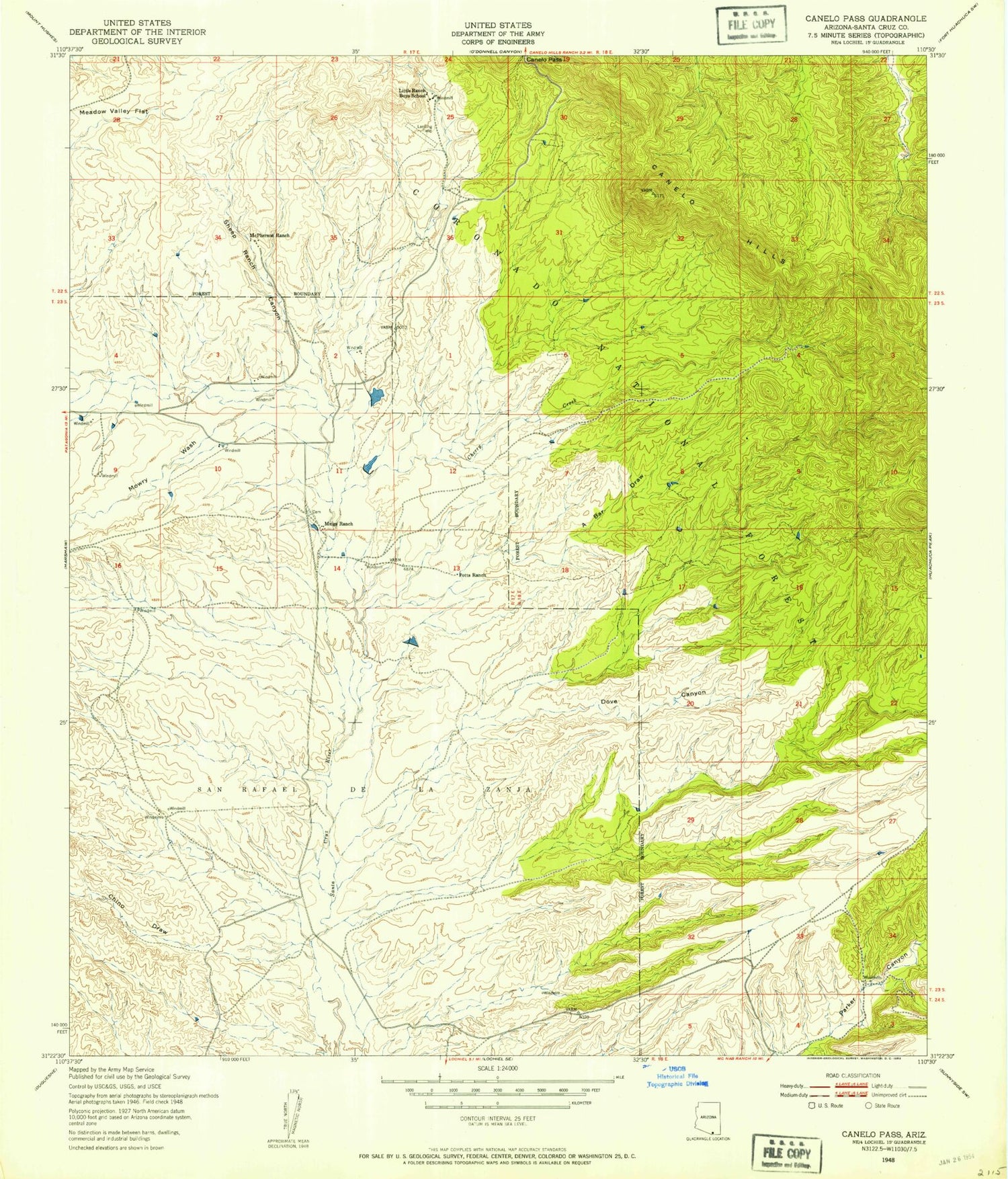 Classic USGS Canelo Pass Arizona 7.5'x7.5' Topo Map Image