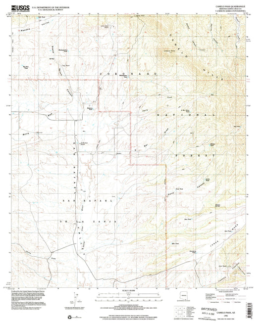Classic USGS Canelo Pass Arizona 7.5'x7.5' Topo Map Image