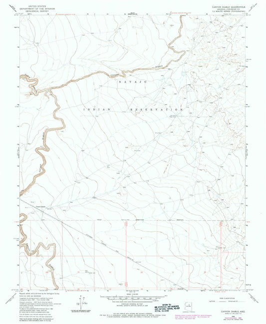 Classic USGS Canyon Diablo Arizona 7.5'x7.5' Topo Map Image