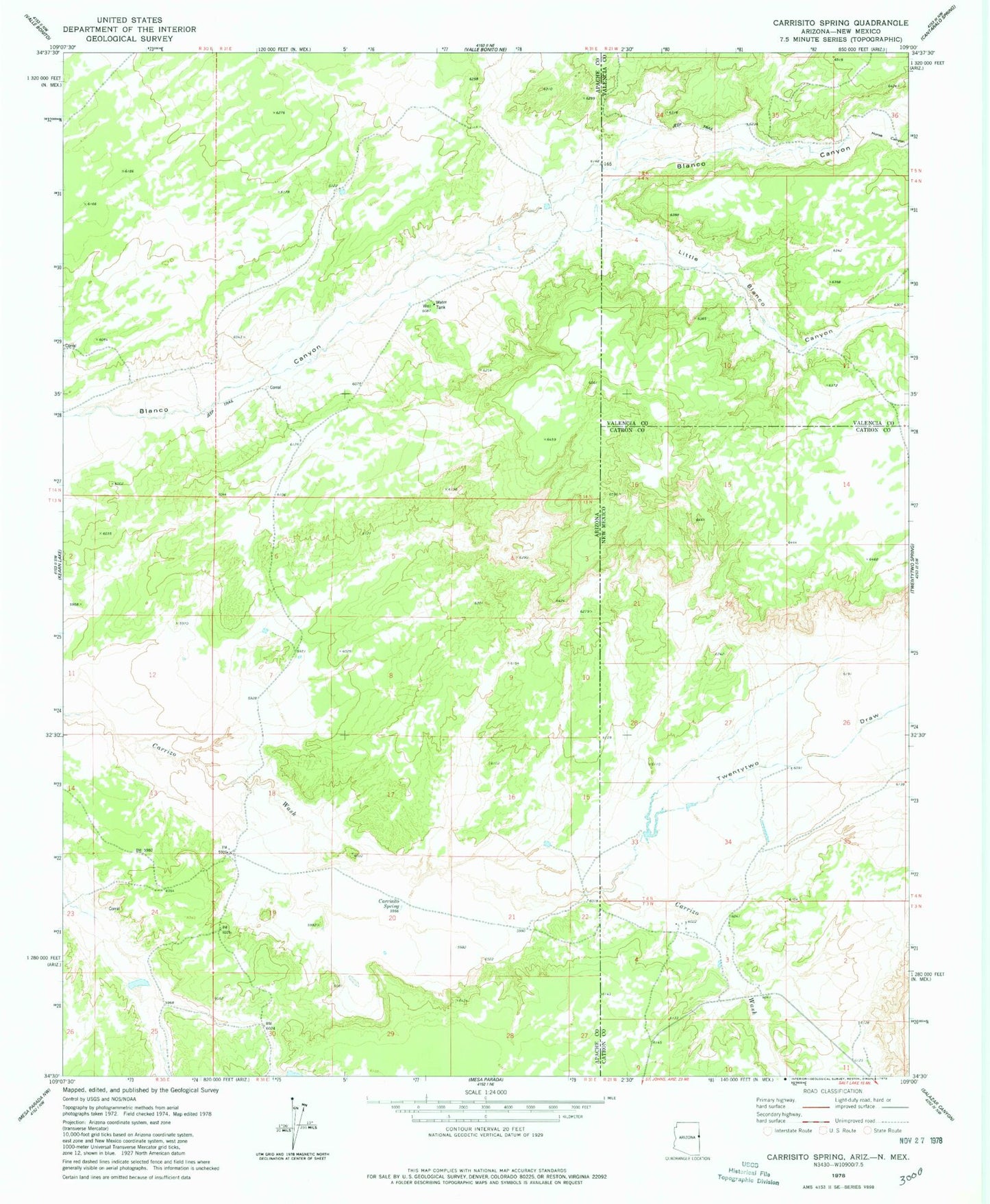 Classic USGS Carrisito Spring Arizona 7.5'x7.5' Topo Map Image