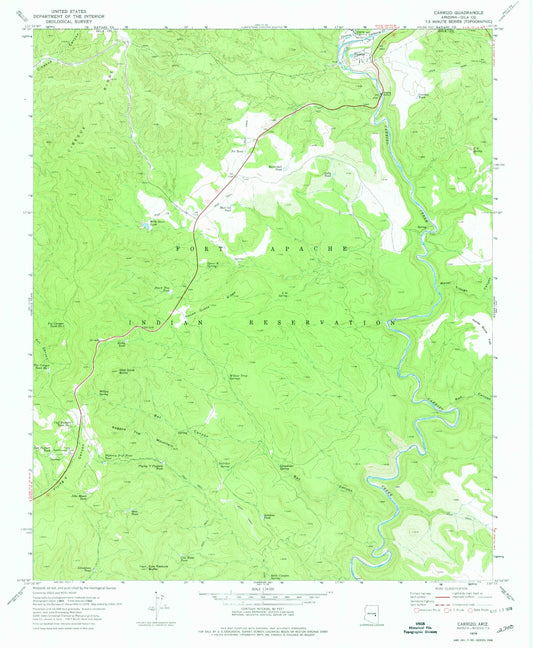 Classic USGS Carrizo Arizona 7.5'x7.5' Topo Map Image