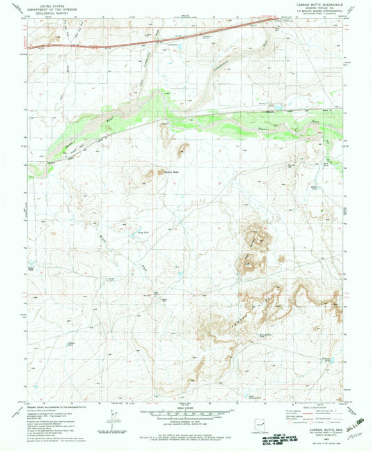 Classic USGS Carrizo Butte Arizona 7.5'x7.5' Topo Map Image