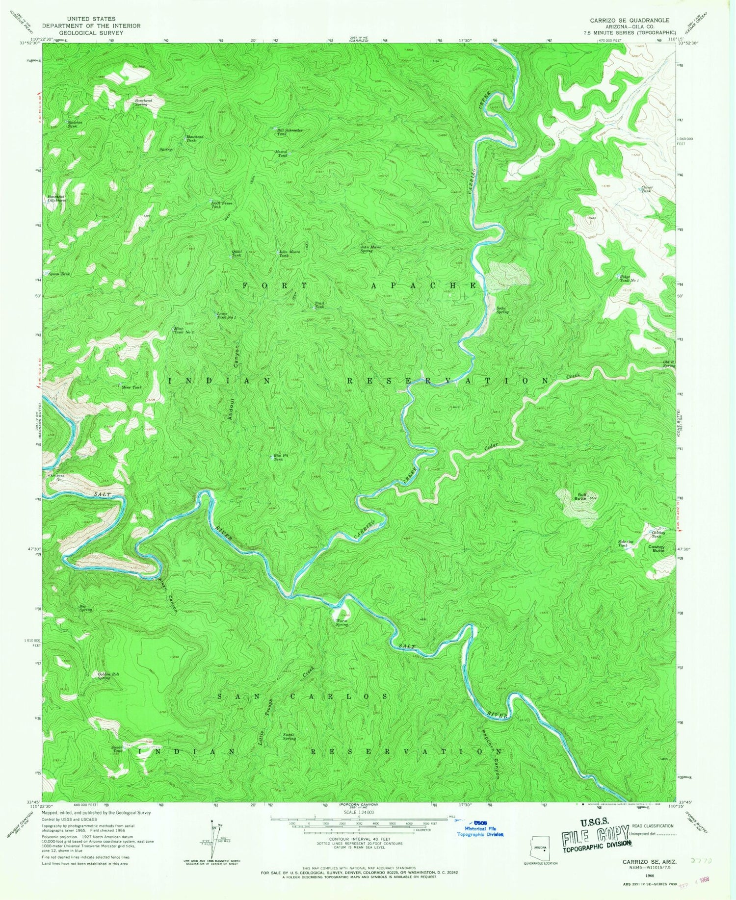 Classic USGS Carrizo SE Arizona 7.5'x7.5' Topo Map Image