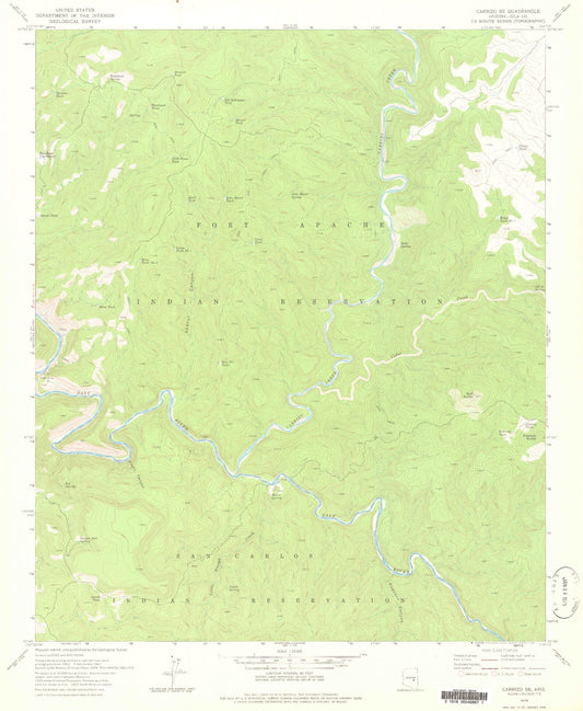 Classic USGS Carrizo SE Arizona 7.5'x7.5' Topo Map Image
