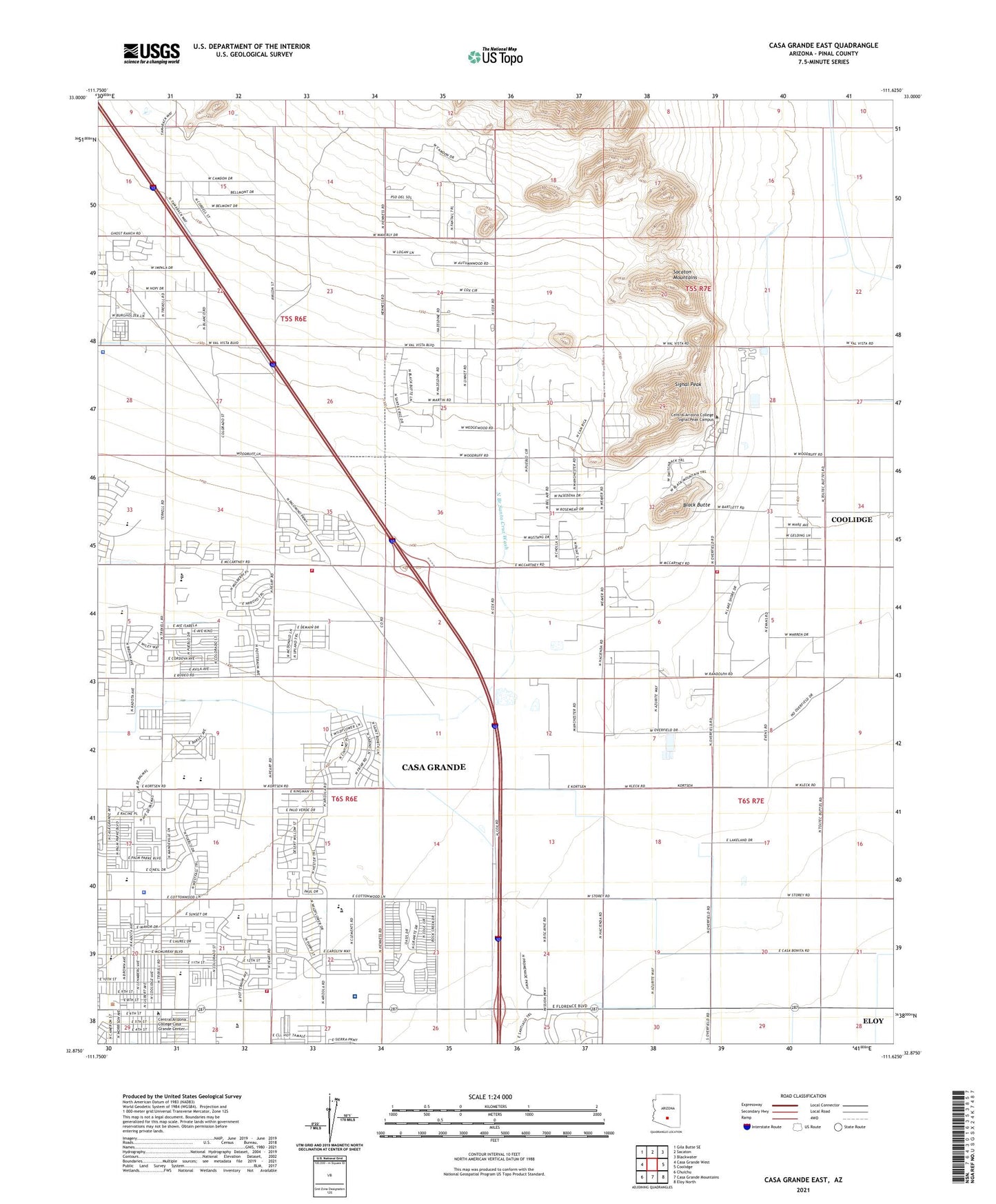Casa Grande East Arizona US Topo Map Image