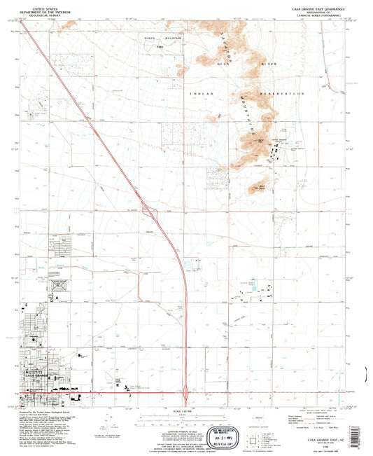 Classic USGS Casa Grande East Arizona 7.5'x7.5' Topo Map Image