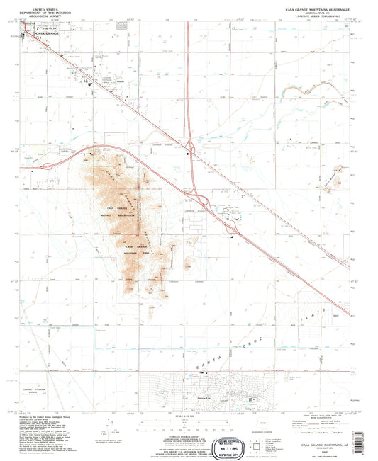 Classic USGS Casa Grande Mountains Arizona 7.5'x7.5' Topo Map Image
