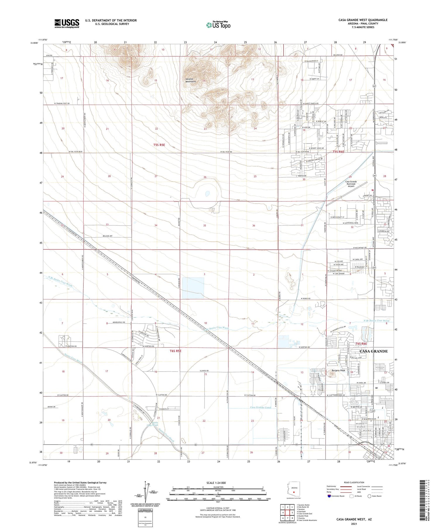 Casa Grande West Arizona US Topo Map Image