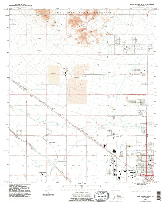 Classic USGS Casa Grande West Arizona 7.5'x7.5' Topo Map Image