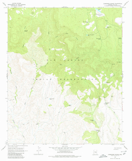 Classic USGS Cassadore Spring Arizona 7.5'x7.5' Topo Map Image
