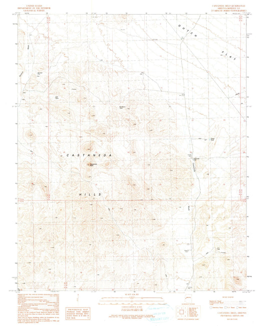 Classic USGS Castaneda Hills Arizona 7.5'x7.5' Topo Map Image