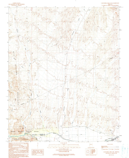 Classic USGS Castaneda Hills SW Arizona 7.5'x7.5' Topo Map Image