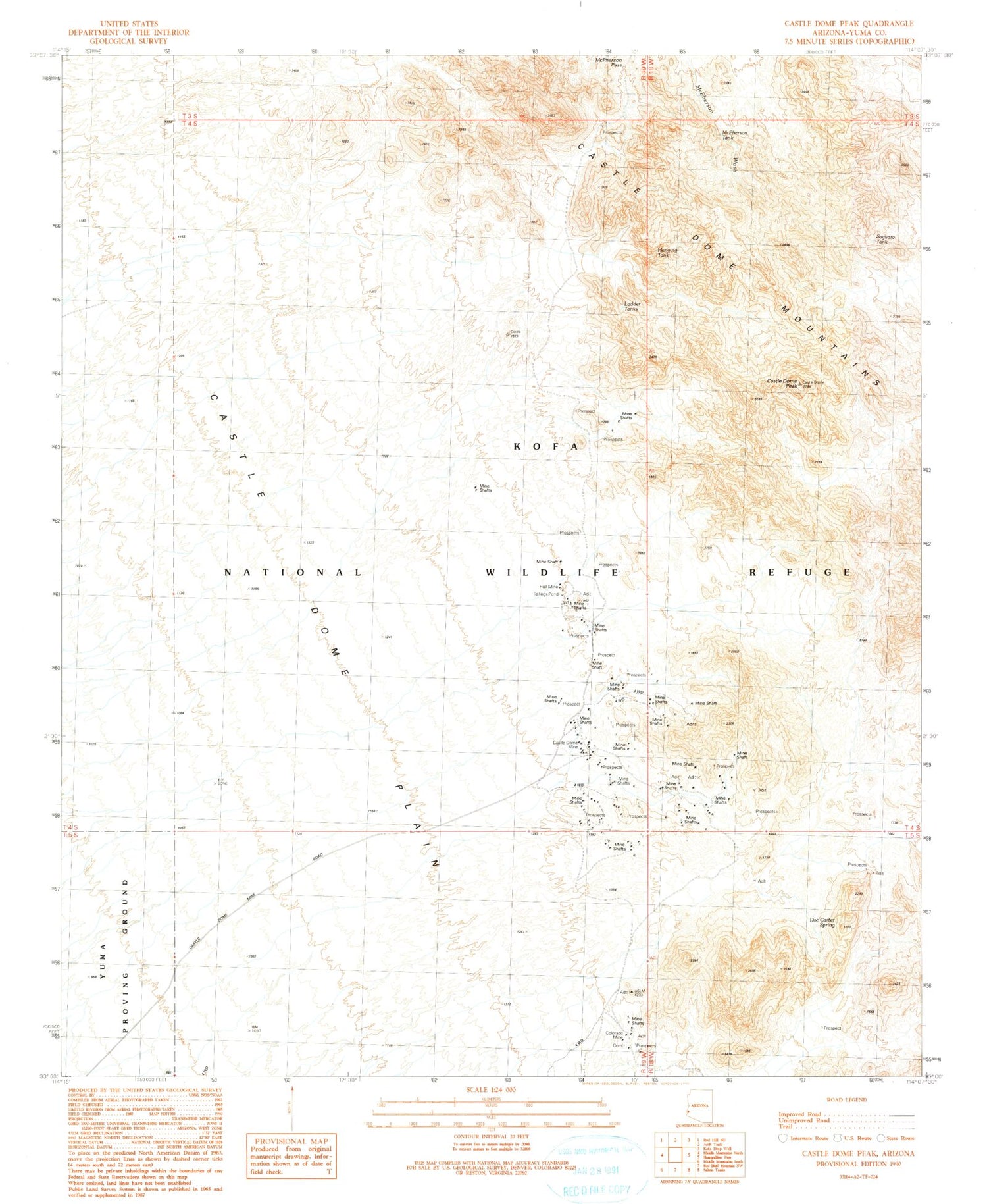 Classic USGS Castle Dome Peak Arizona 7.5'x7.5' Topo Map Image
