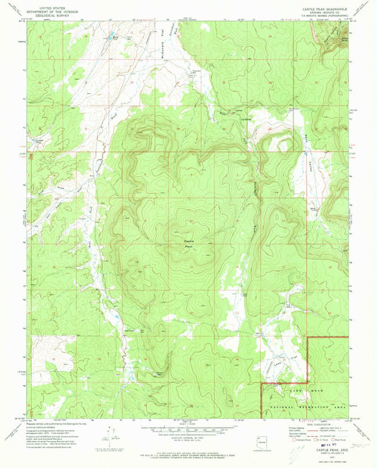 Classic USGS Castle Peak Arizona 7.5'x7.5' Topo Map Image