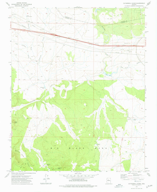 Classic USGS Cathedral Caves Arizona 7.5'x7.5' Topo Map Image