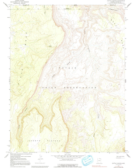 Classic USGS Cattle Canyon Arizona 7.5'x7.5' Topo Map Image