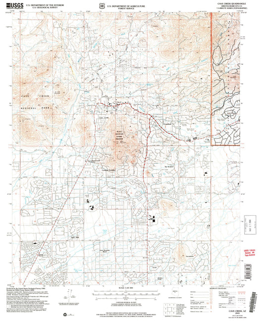 Classic USGS Cave Creek Arizona 7.5'x7.5' Topo Map Image