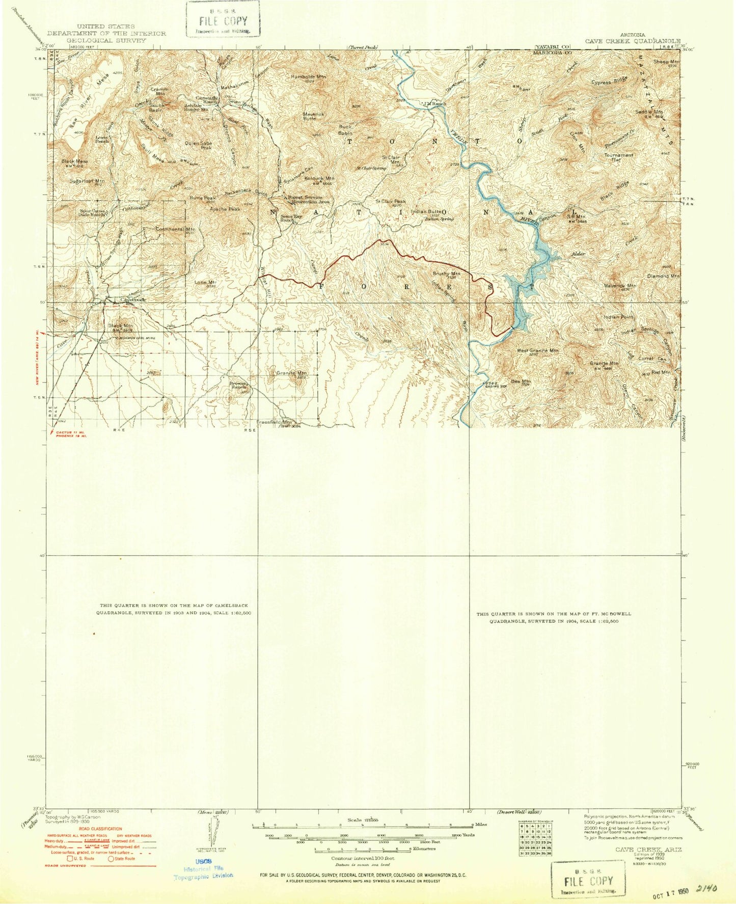 Historic 1939 Cave Creek Arizona 30'x30' Topo Map Image