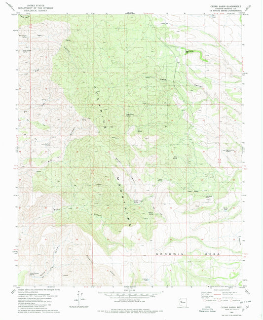 Classic USGS Cedar Basin Arizona 7.5'x7.5' Topo Map Image