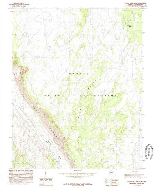 Classic USGS Cedar Tree Hills Arizona 7.5'x7.5' Topo Map Image