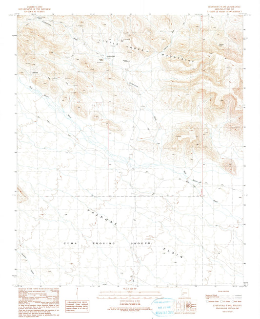 Classic USGS Cementosa Wash Arizona 7.5'x7.5' Topo Map Image