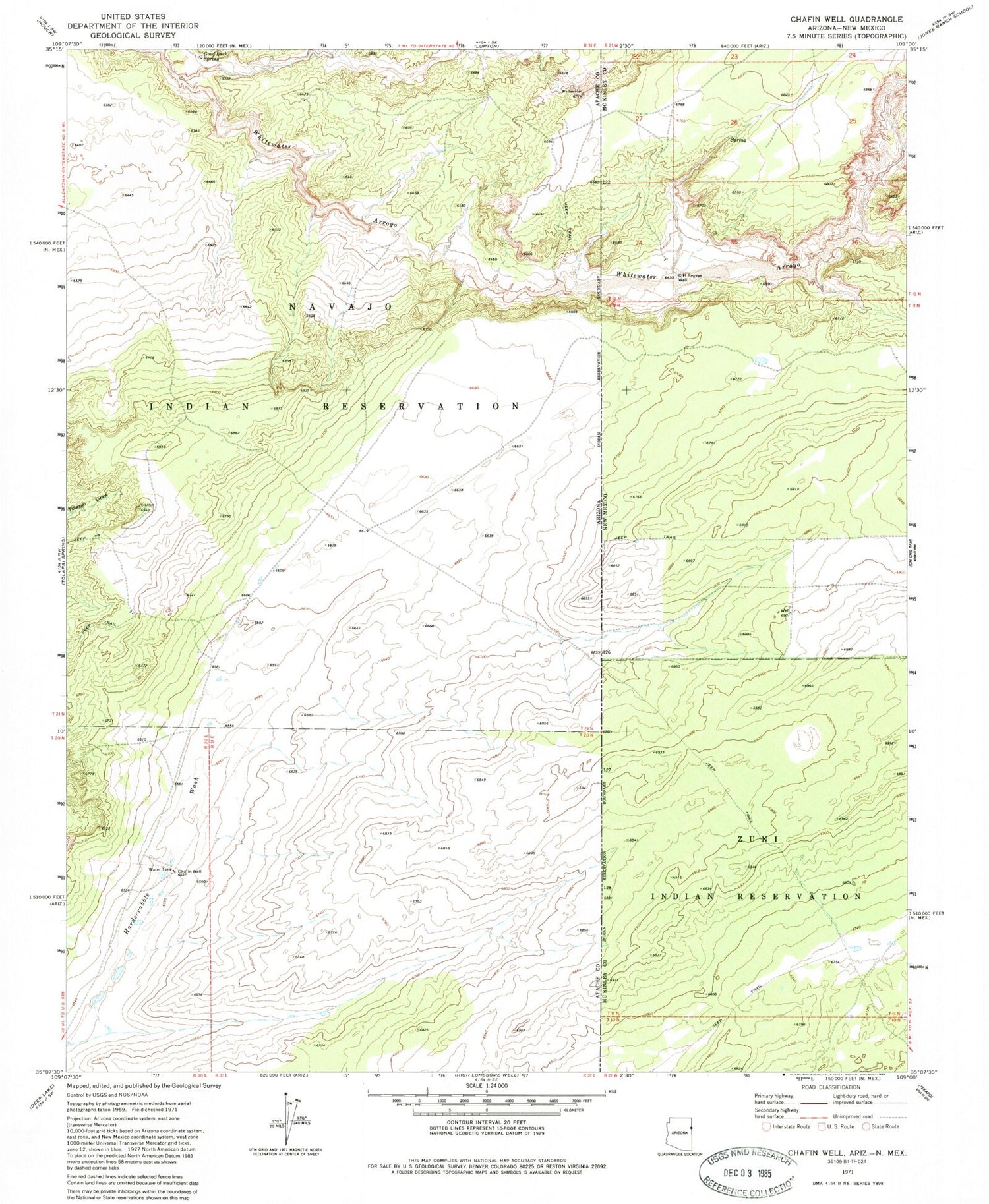 Classic USGS Chafin Well Arizona 7.5'x7.5' Topo Map Image