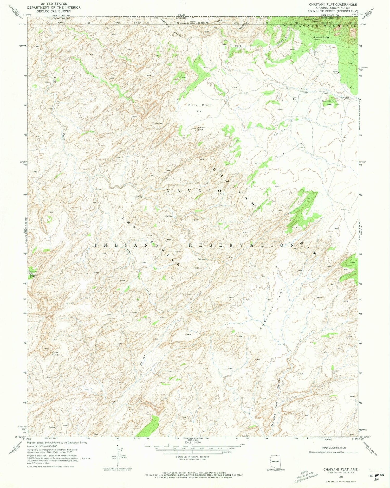 Classic USGS Chaiyahi Flat Arizona 7.5'x7.5' Topo Map Image