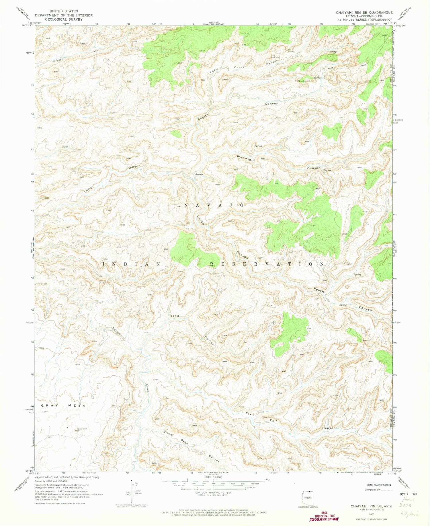 Classic USGS Chaiyahi Rim SE Arizona 7.5'x7.5' Topo Map Image