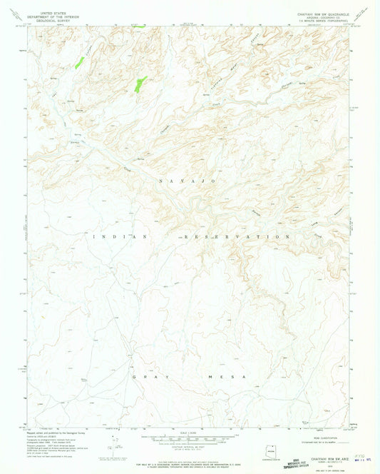 Classic USGS Chaiyahi Rim SW Arizona 7.5'x7.5' Topo Map Image