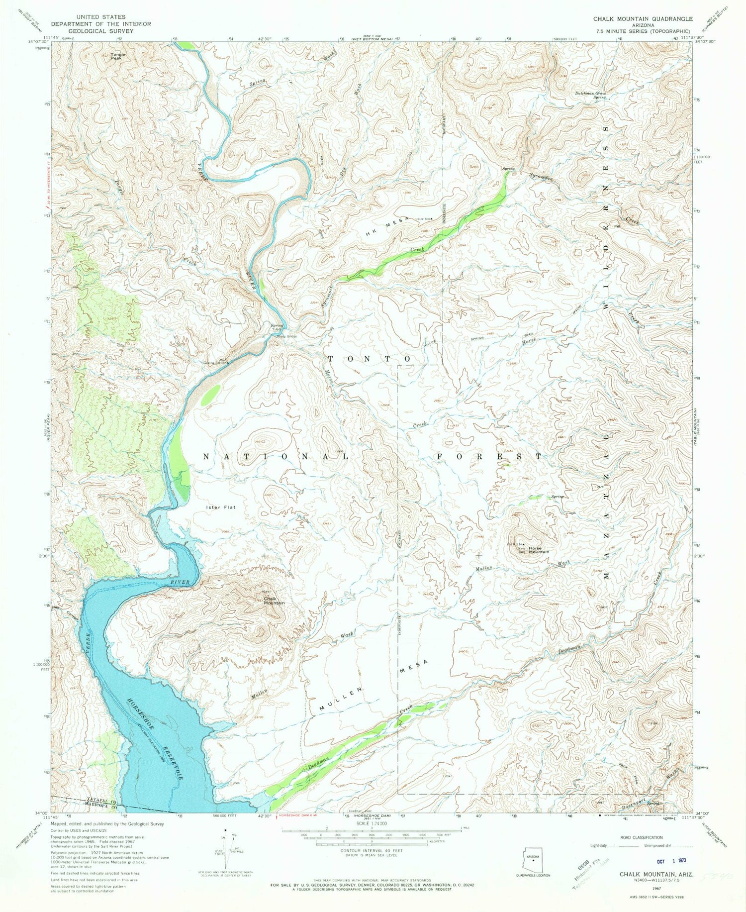 Classic USGS Chalk Mountain Arizona 7.5'x7.5' Topo Map Image